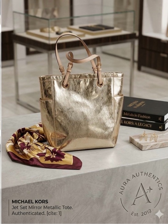 Michael Kors Handbags - Michael Kors Jet Set Signature Mirror Metallic Gold Tote